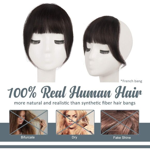 Human Hair Clip In Bangs Dark Brown French Fringe for Women Easy Style main image 6